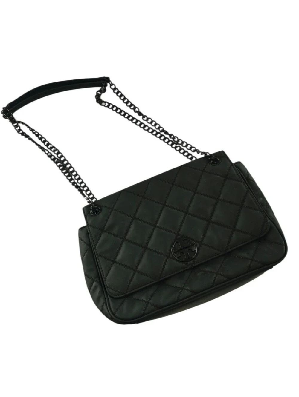 Tory Burch Willa Matte Black Quilted Leather Convertible Shoulder Bag